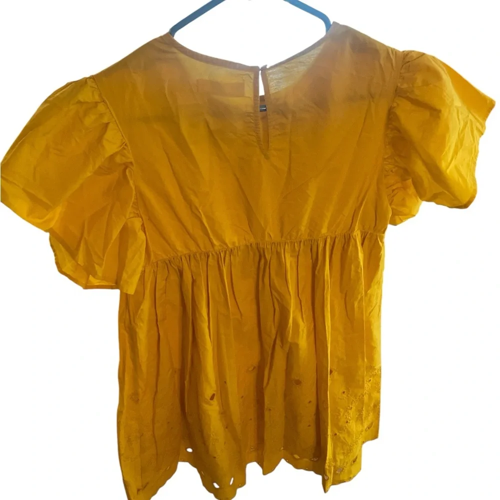Zara Kids Yellow Embroidered Cotton Eyelet Dress Ruffle Sleeve Size 11-12 Boho